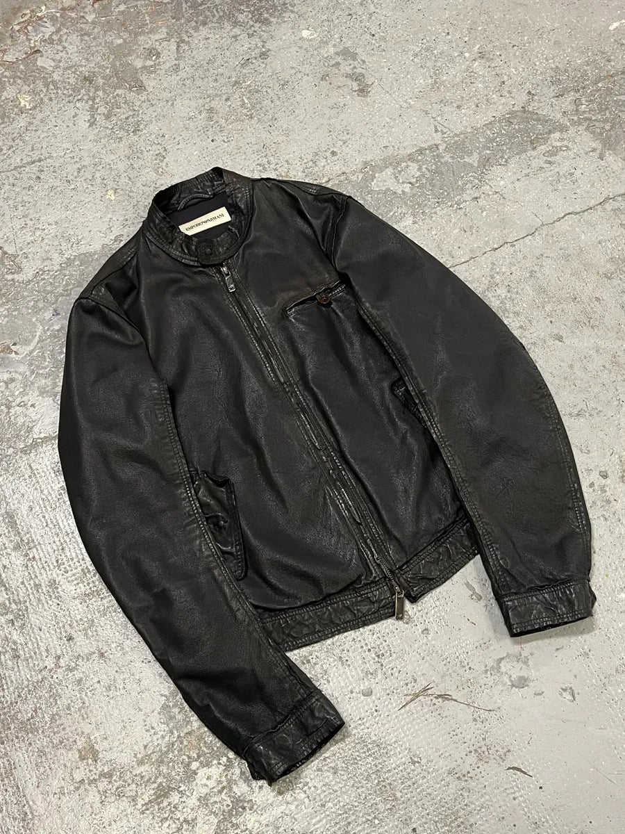 AW2005 Emporio Armani Black Leather Eagle Jacket hzlVQyS 3