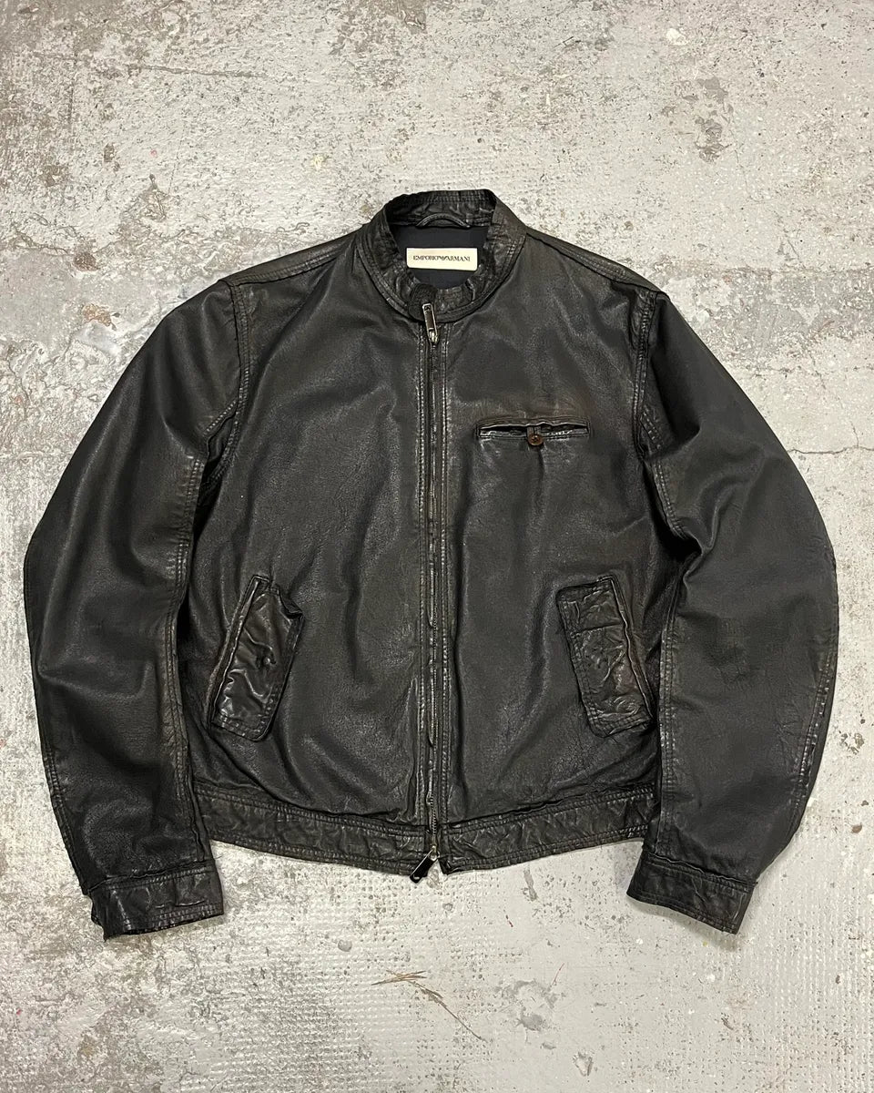 AW2005 Emporio Armani Black Leather Eagle Jacket hzlVQyS 0