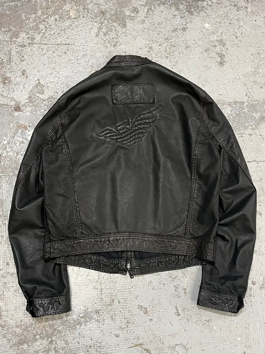 AW2005 Emporio Armani Black Leather Eagle Jacket hzlVQyS 4
