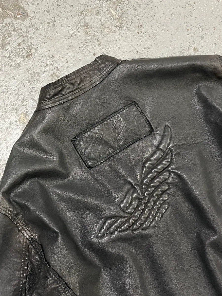 AW2005 Emporio Armani Black Leather Eagle Jacket hzlVQyS 6