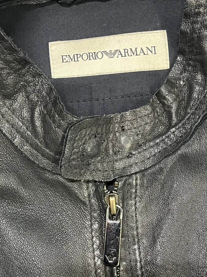 AW2005 Emporio Armani Black Leather Eagle Jacket hzlVQyS 8