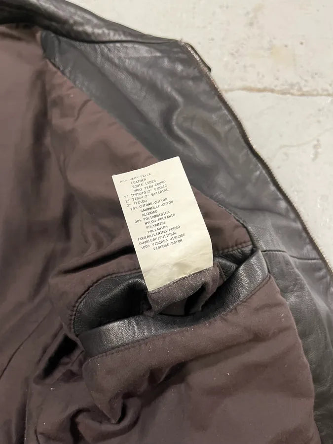 AW2005 Emporio Armani Plissed Effect Black Biker Leather Jacket fbcJliQ 10