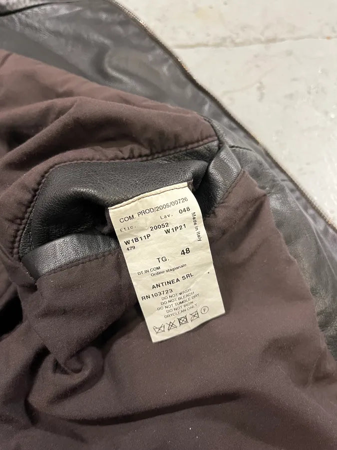 AW2005 Emporio Armani Plissed Effect Black Biker Leather Jacket fbcJliQ 11