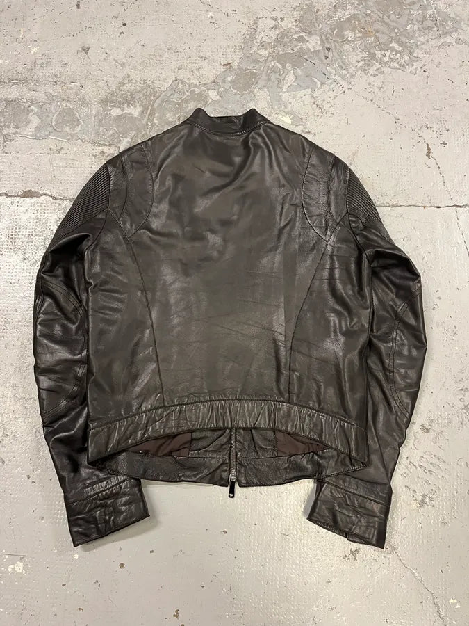 AW2005 Emporio Armani Plissed Effect Black Biker Leather Jacket fbcJliQ 5