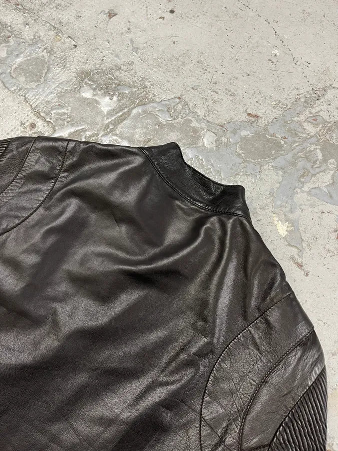 AW2005 Emporio Armani Plissed Effect Black Biker Leather Jacket fbcJliQ 6