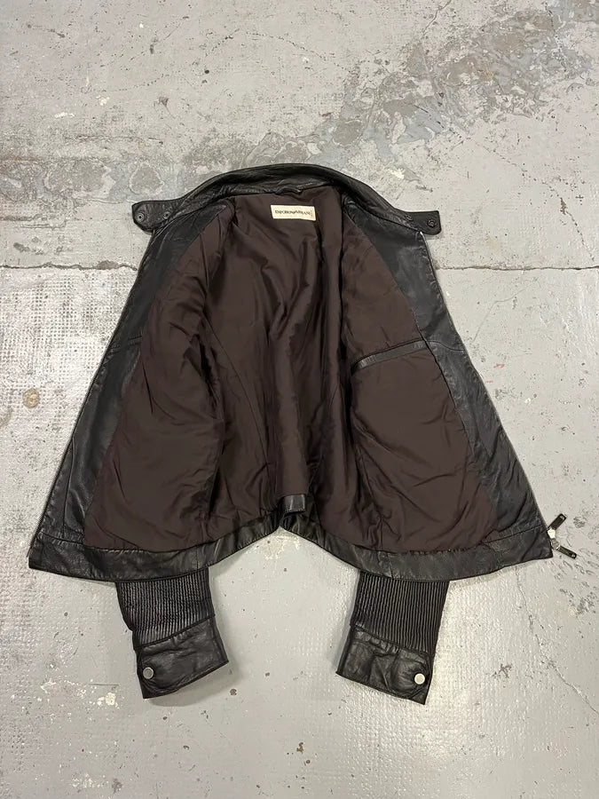 AW2005 Emporio Armani Plissed Effect Black Biker Leather Jacket fbcJliQ 7