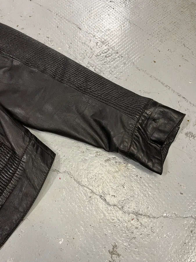 AW2005 Emporio Armani Plissed Effect Black Biker Leather Jacket fbcJliQ 8