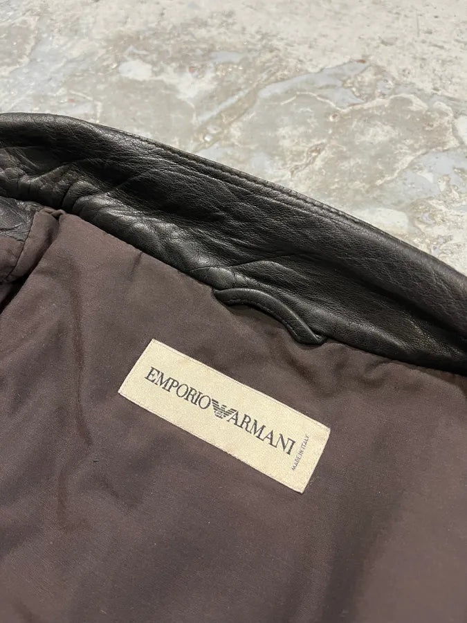 AW2005 Emporio Armani Plissed Effect Black Biker Leather Jacket fbcJliQ 9