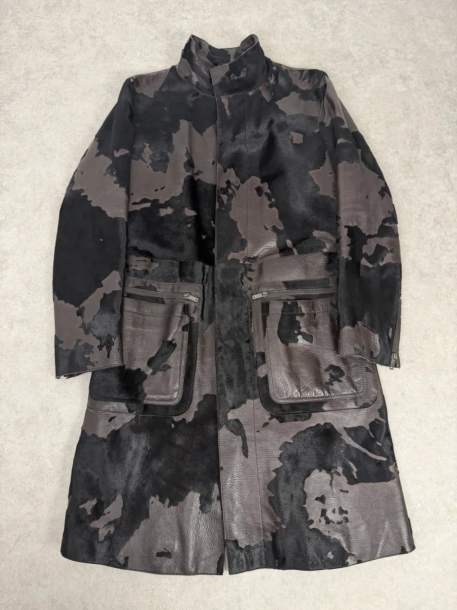 AW2005 Emporio Armani Pony Hair Cowhide Dark Brown Leather Trench Coat bGlGOyn 0