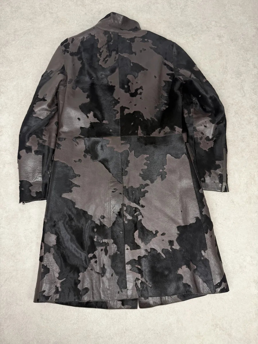 AW2005 Emporio Armani Pony Hair Cowhide Dark Brown Leather Trench Coat bGlGOyn 1