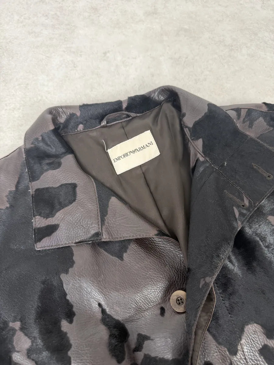 AW2005 Emporio Armani Pony Hair Cowhide Dark Brown Leather Trench Coat bGlGOyn 11