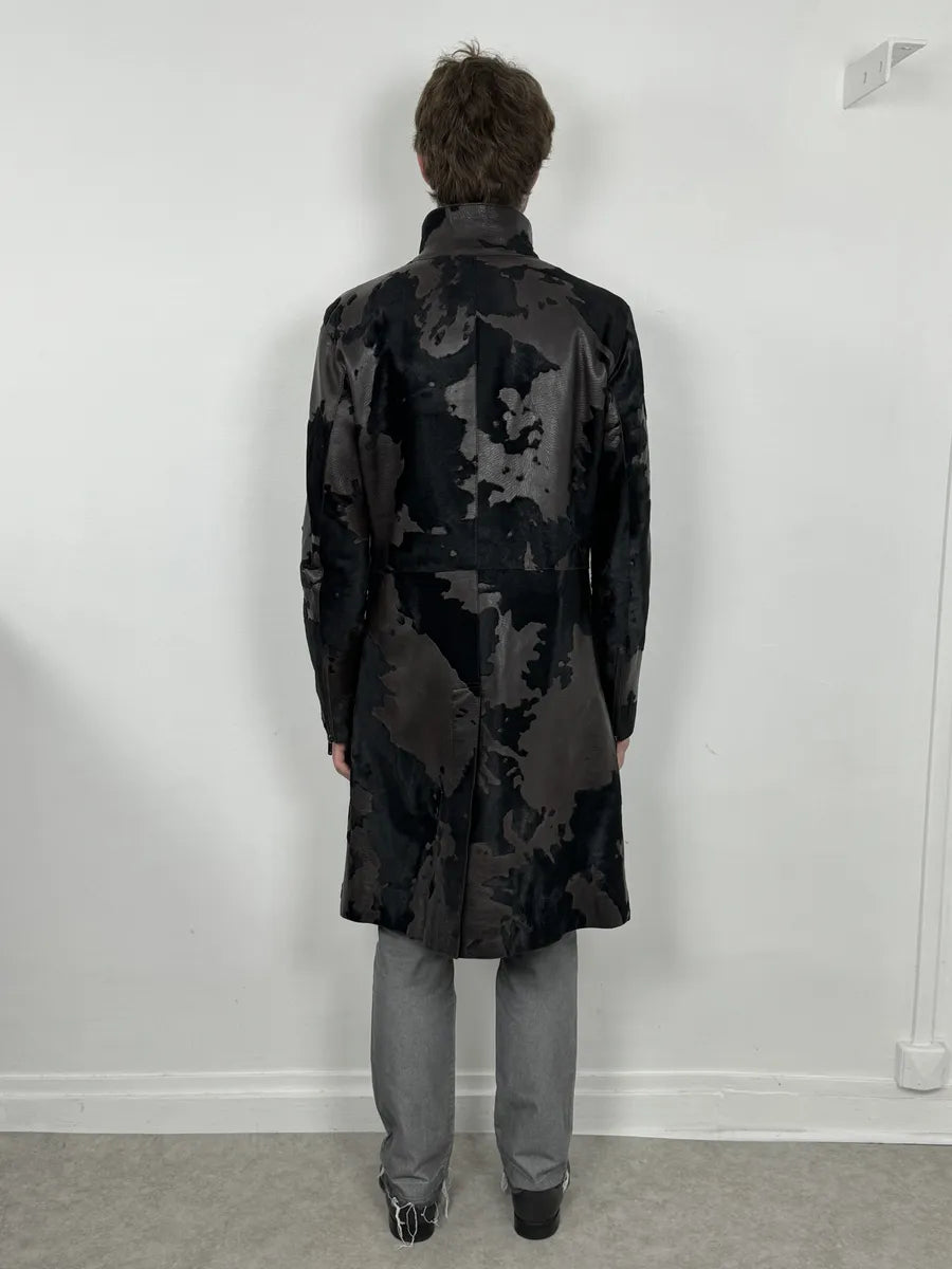 AW2005 Emporio Armani Pony Hair Cowhide Dark Brown Leather Trench Coat bGlGOyn 3