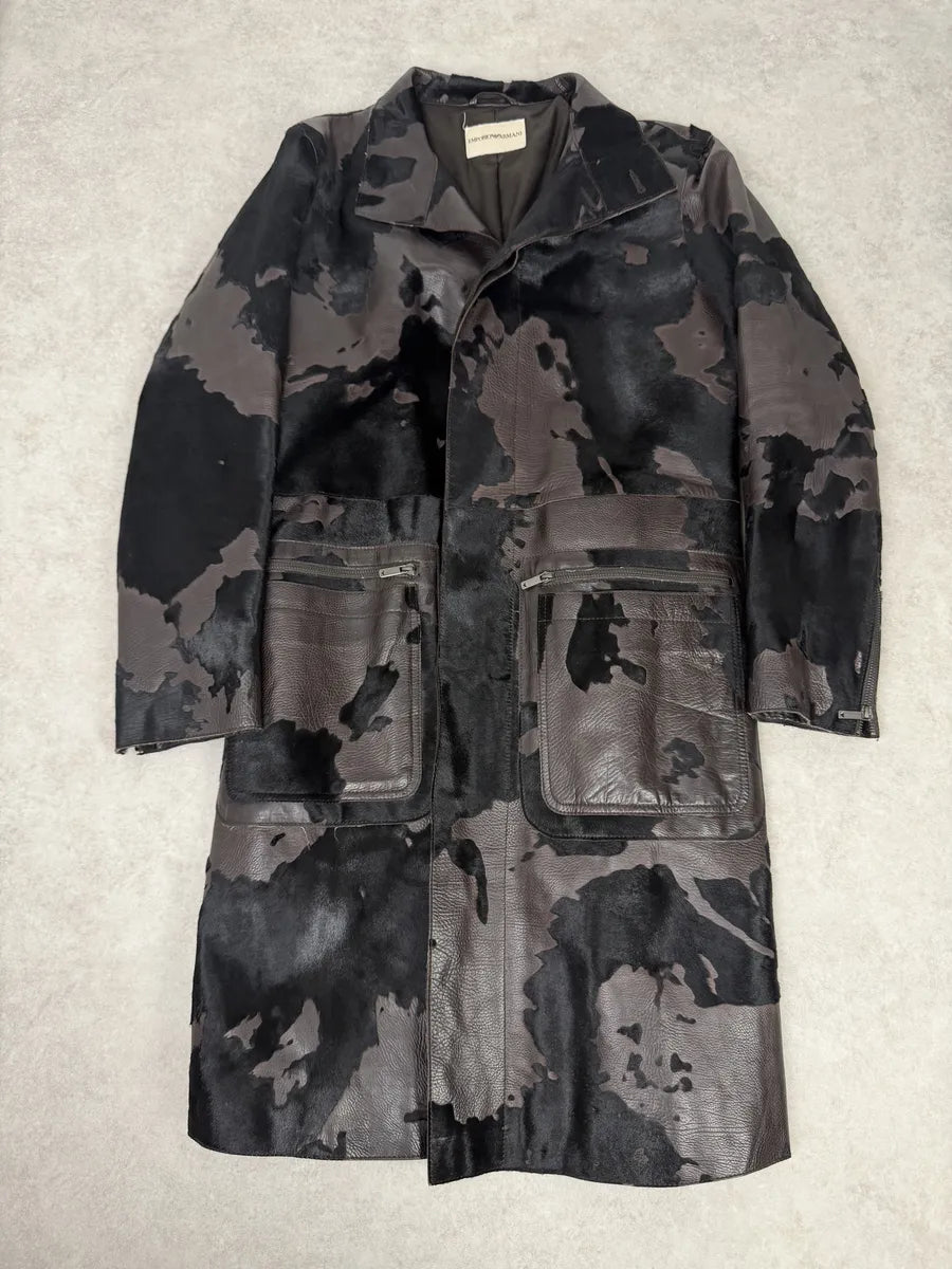 AW2005 Emporio Armani Pony Hair Cowhide Dark Brown Leather Trench Coat bGlGOyn 4