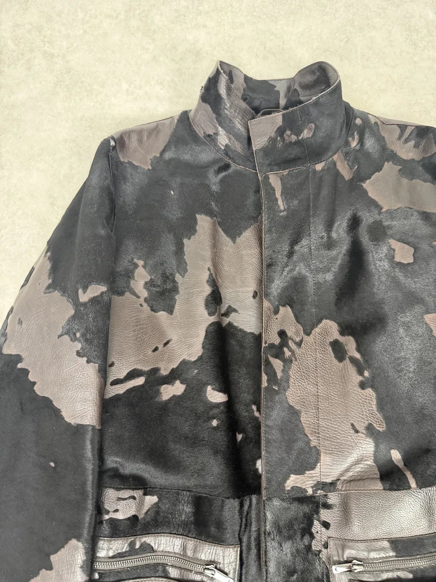 AW2005 Emporio Armani Pony Hair Cowhide Dark Brown Leather Trench Coat bGlGOyn 6