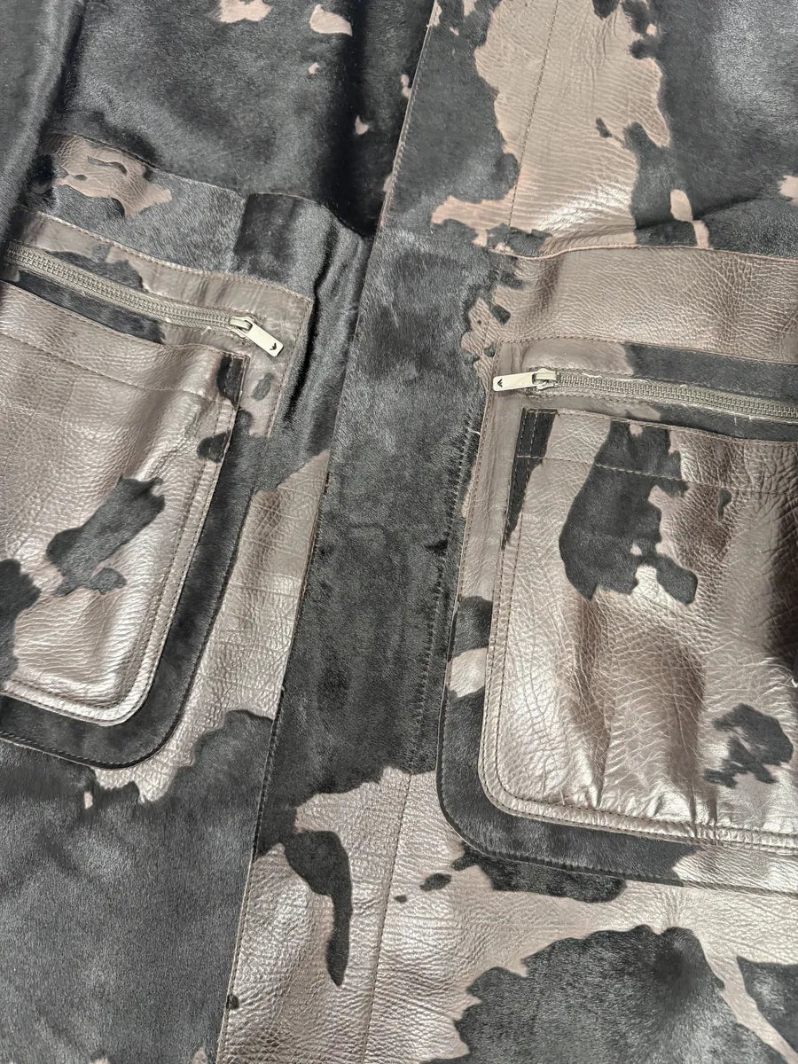 AW2005 Emporio Armani Pony Hair Cowhide Dark Brown Leather Trench Coat bGlGOyn 7