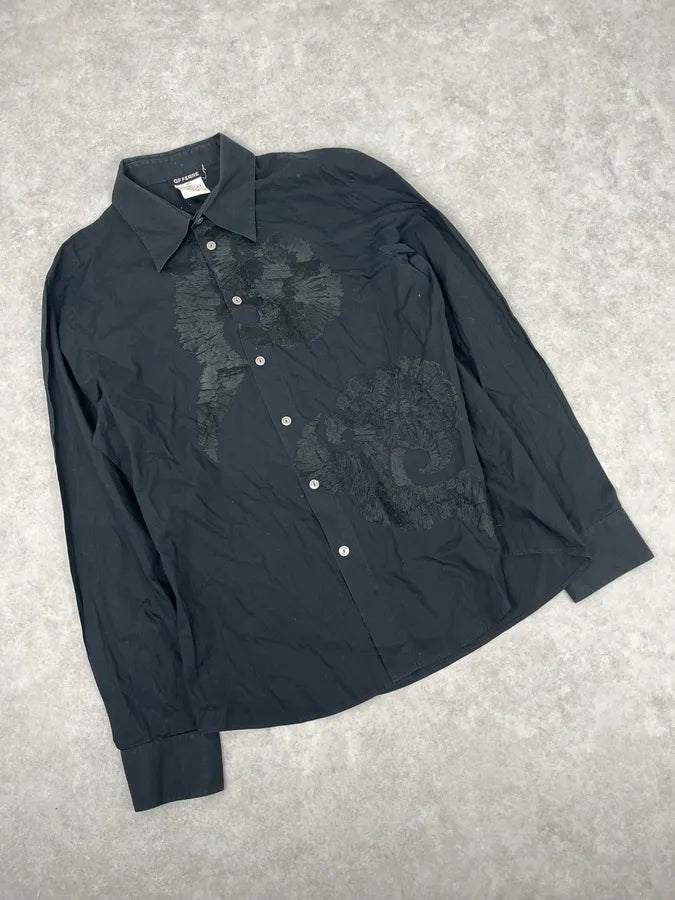 AW2005 Gianfranco Ferré Royal Embroidered Black Flowers Shirt YwimLiQ 4