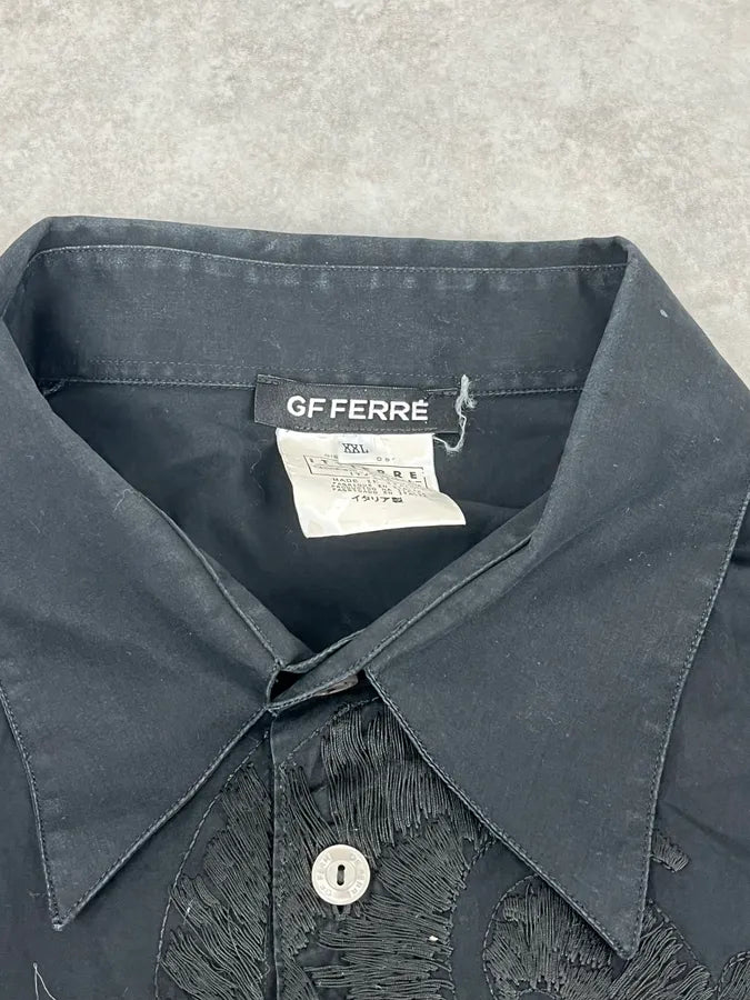 AW2005 Gianfranco Ferré Royal Embroidered Black Flowers Shirt YwimLiQ 7