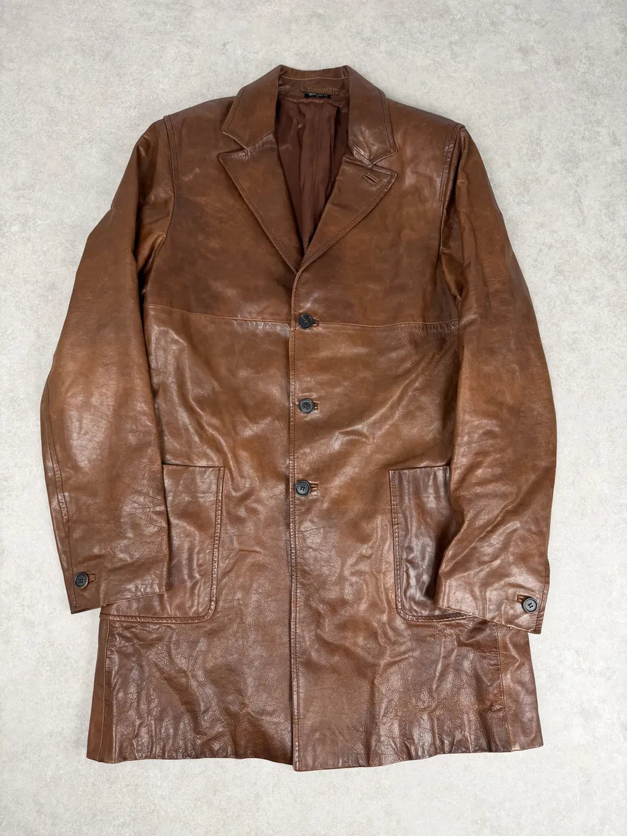 AW2005 Miu Miu Brown Leather Premium Long Coat tNhAToG 0