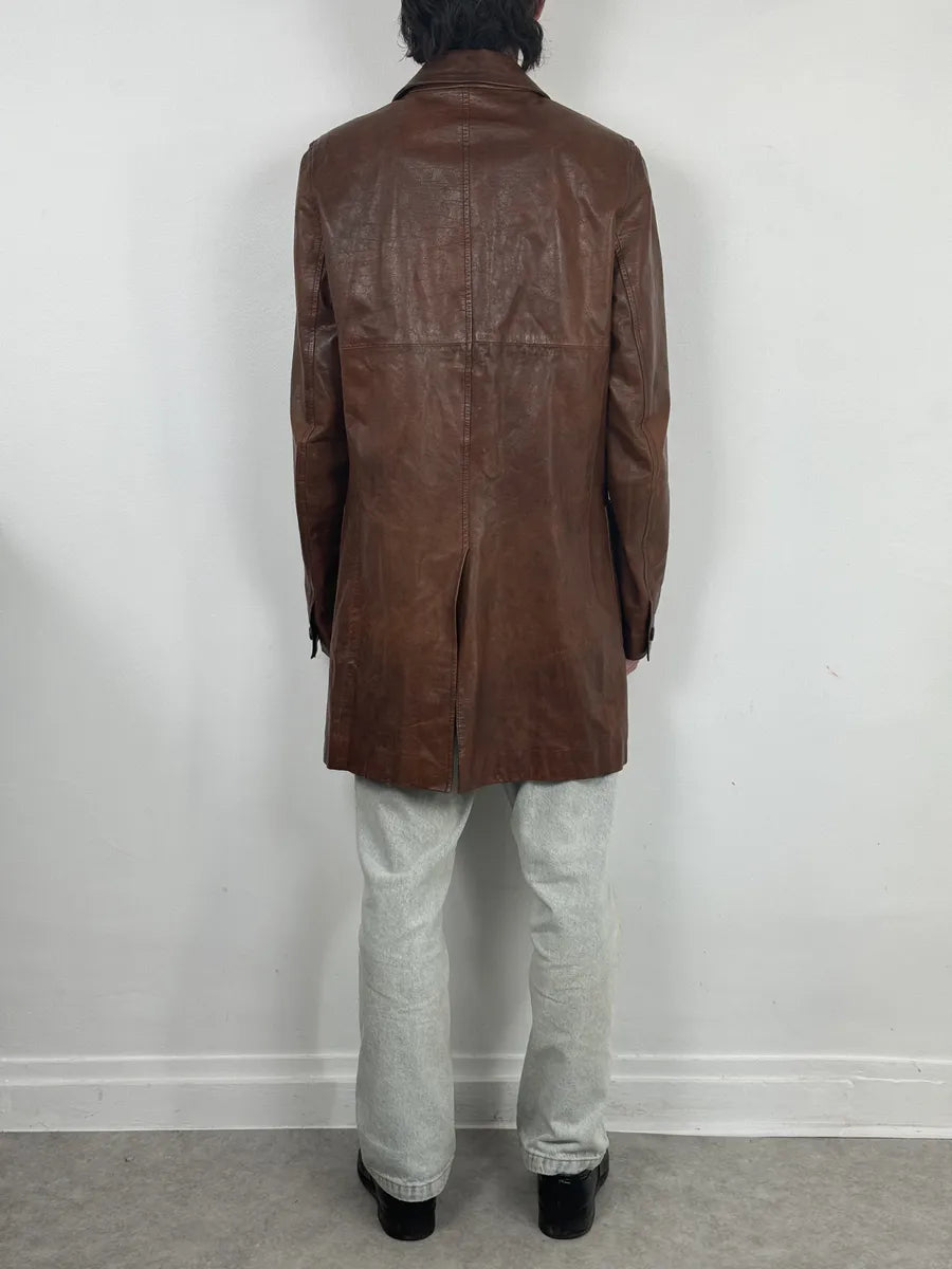 AW2005 Miu Miu Brown Leather Premium Long Coat tNhAToG 2