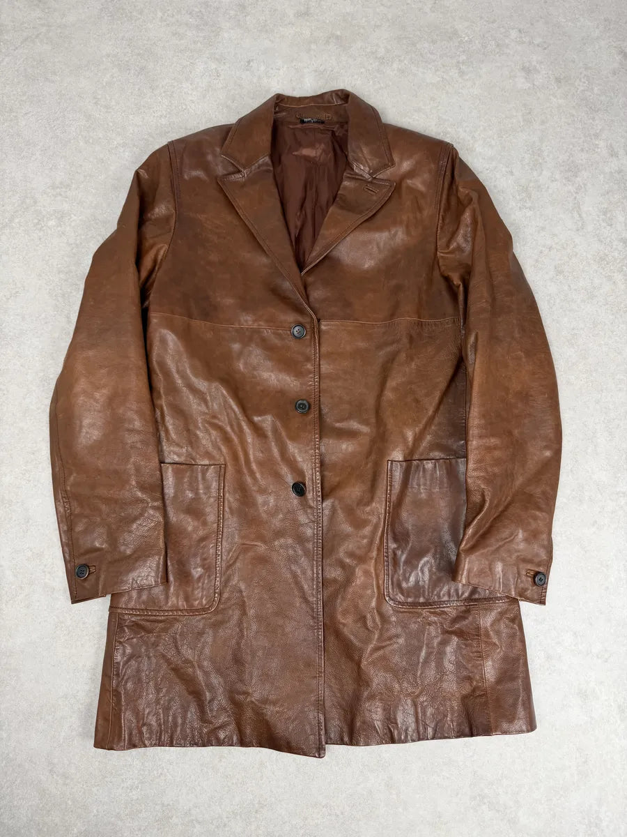 AW2005 Miu Miu Brown Leather Premium Long Coat tNhAToG 3