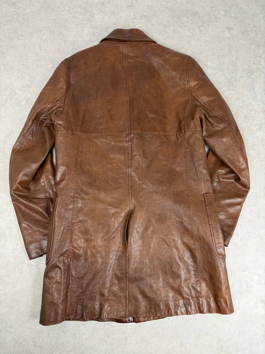 AW2005 Miu Miu Brown Leather Premium Long Coat tNhAToG 4