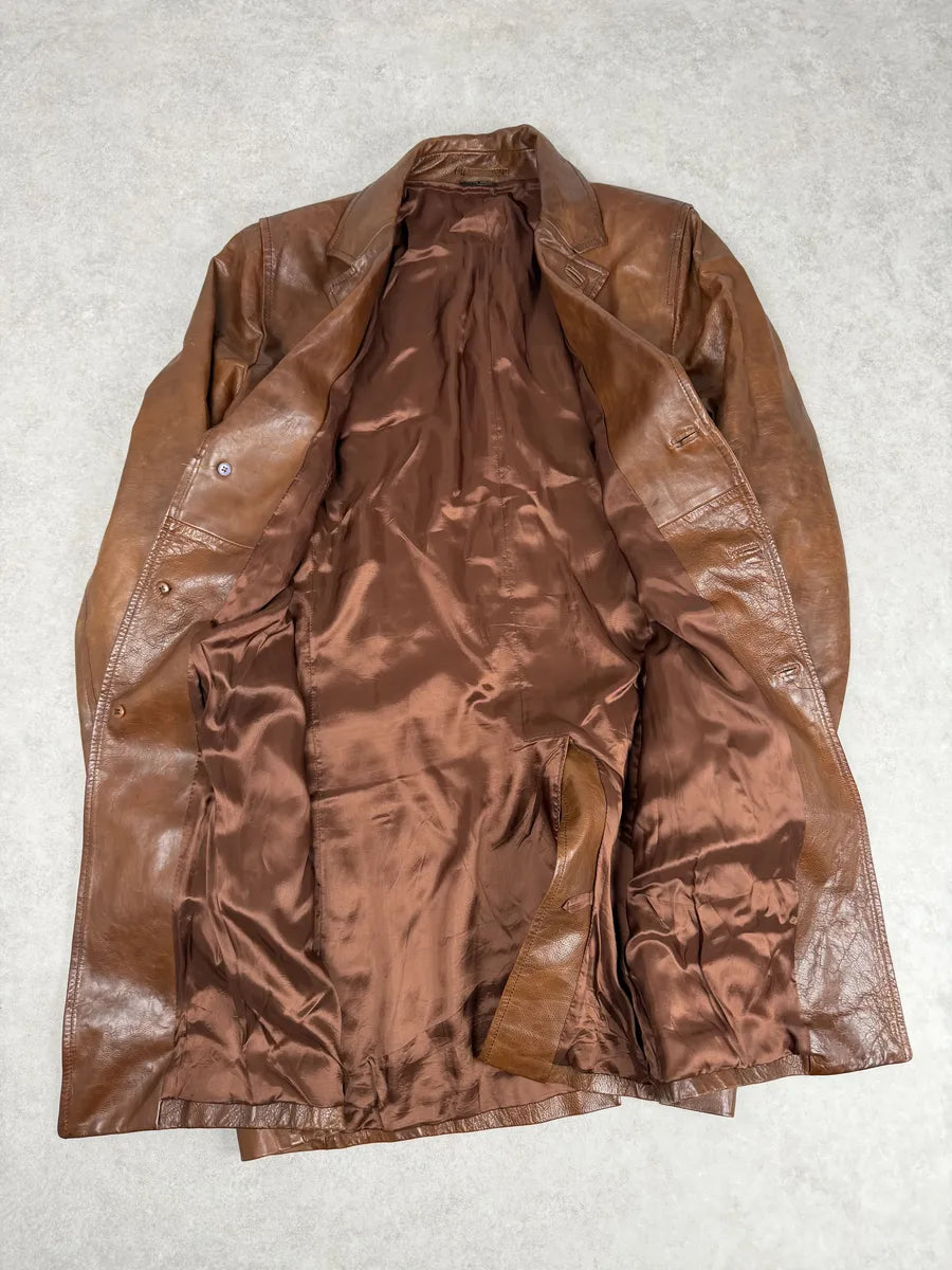 AW2005 Miu Miu Brown Leather Premium Long Coat tNhAToG 5
