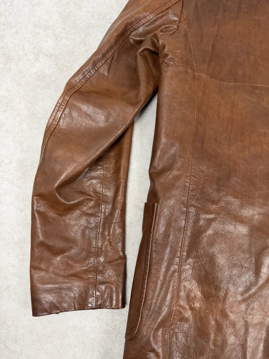 AW2005 Miu Miu Brown Leather Premium Long Coat tNhAToG 6