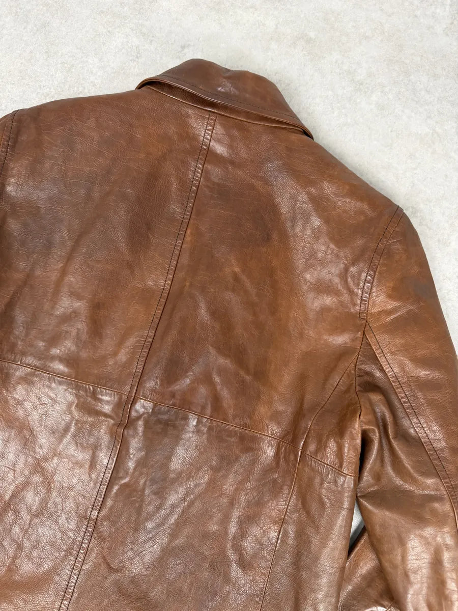 AW2005 Miu Miu Brown Leather Premium Long Coat tNhAToG 7