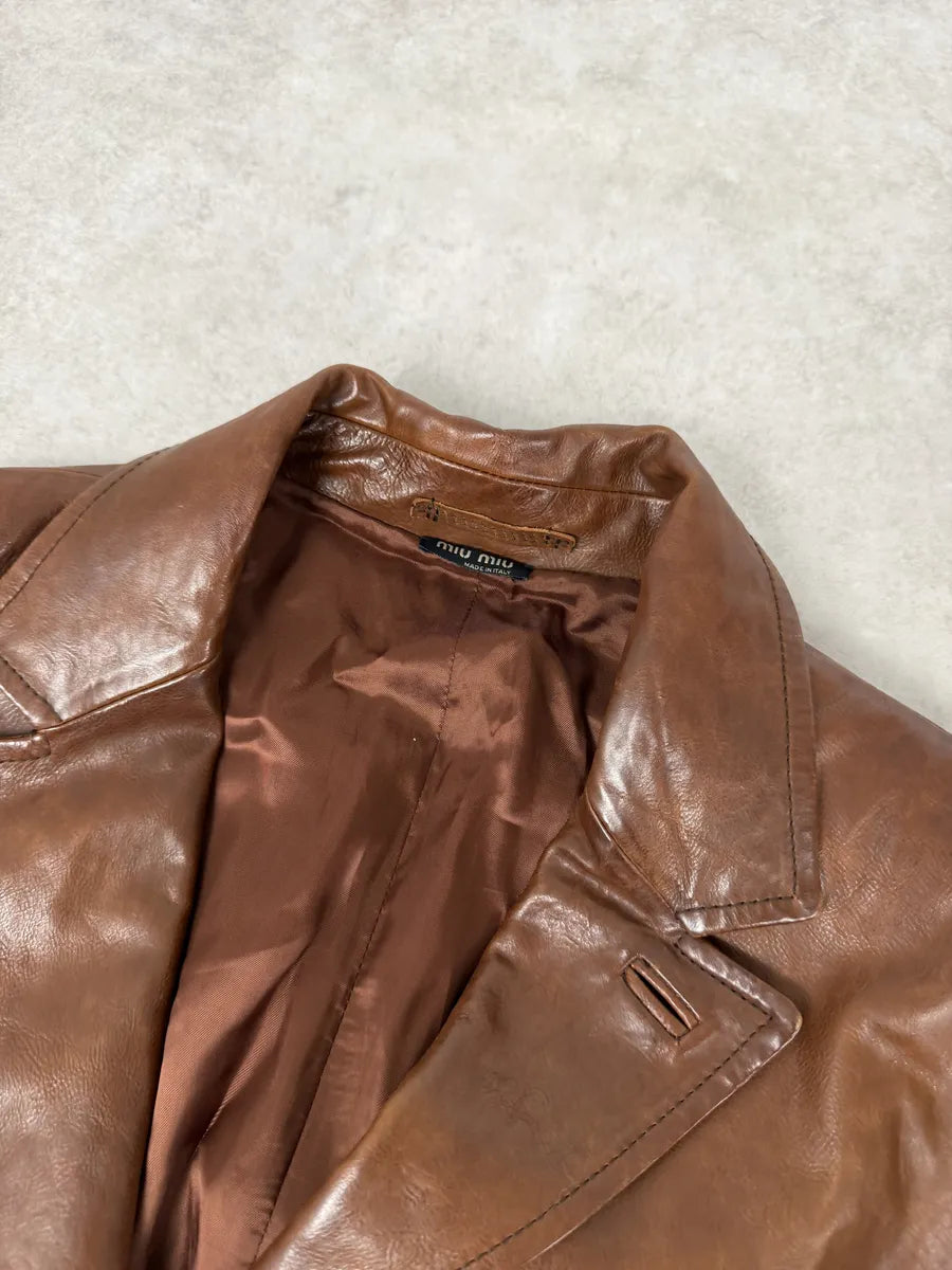 AW2005 Miu Miu Brown Leather Premium Long Coat tNhAToG 9
