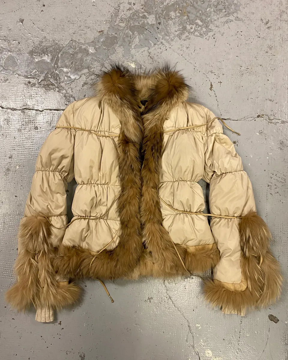 AW2005 Roberto Cavalli Beige Fur Leather Puffer Jacket ZDAysIc 0