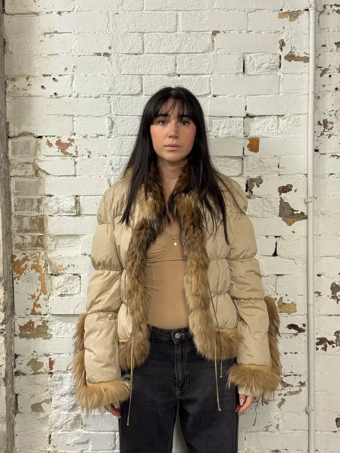 AW2005 Roberto Cavalli Beige Fur Leather Puffer Jacket ZDAysIc 1