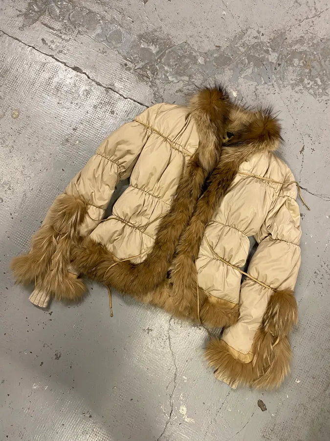 AW2005 Roberto Cavalli Beige Fur Leather Puffer Jacket ZDAysIc 2