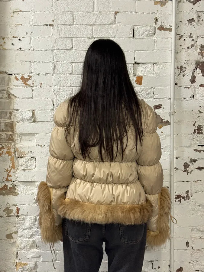 AW2005 Roberto Cavalli Beige Fur Leather Puffer Jacket ZDAysIc 3