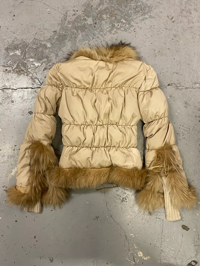 AW2005 Roberto Cavalli Beige Fur Leather Puffer Jacket ZDAysIc 4