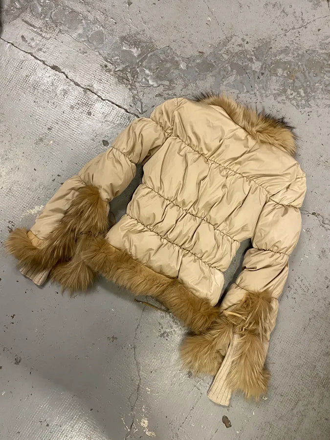 AW2005 Roberto Cavalli Beige Fur Leather Puffer Jacket ZDAysIc 6