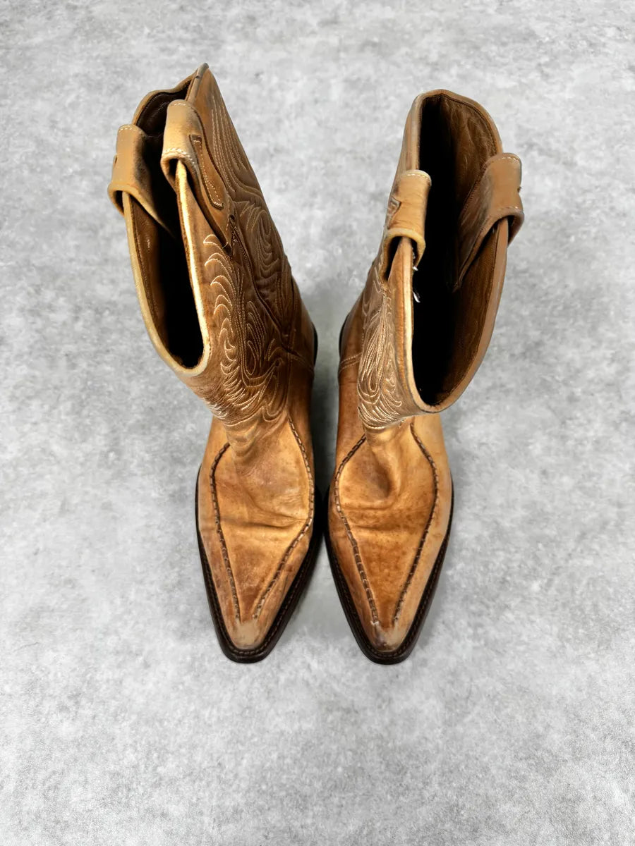 AW2005 Roberto Cavalli Beige Leather Western Boots uVragLz 3