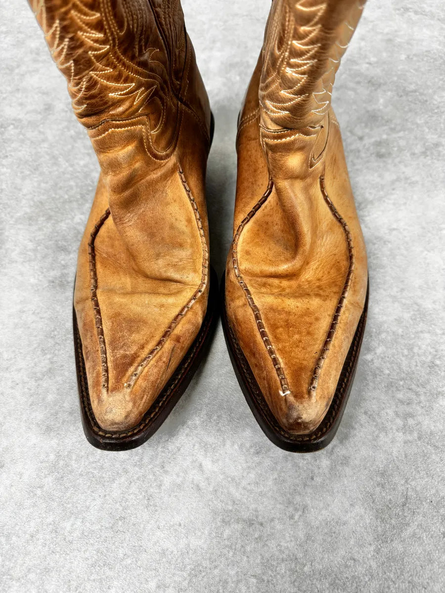 AW2005 Roberto Cavalli Beige Leather Western Boots uVragLz 4