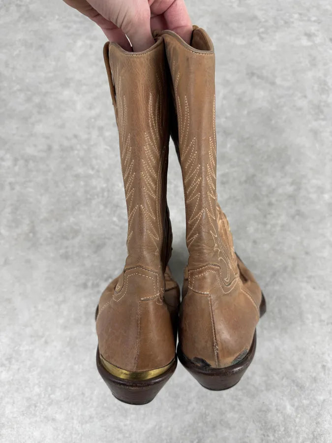 AW2005 Roberto Cavalli Beige Leather Western Boots uVragLz 6