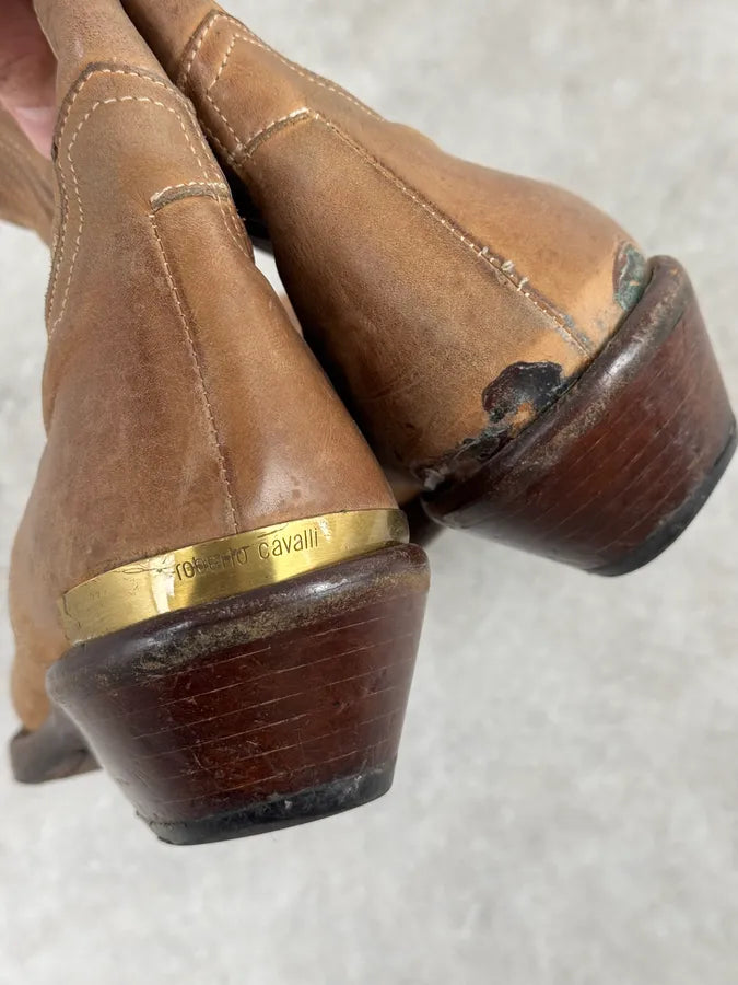 AW2005 Roberto Cavalli Beige Leather Western Boots uVragLz 7