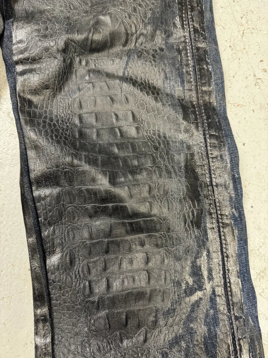 AW2005 Roberto Cavalli Black Crocodile Effect Leather Waxed Denim Jeans bXsWRGu 11