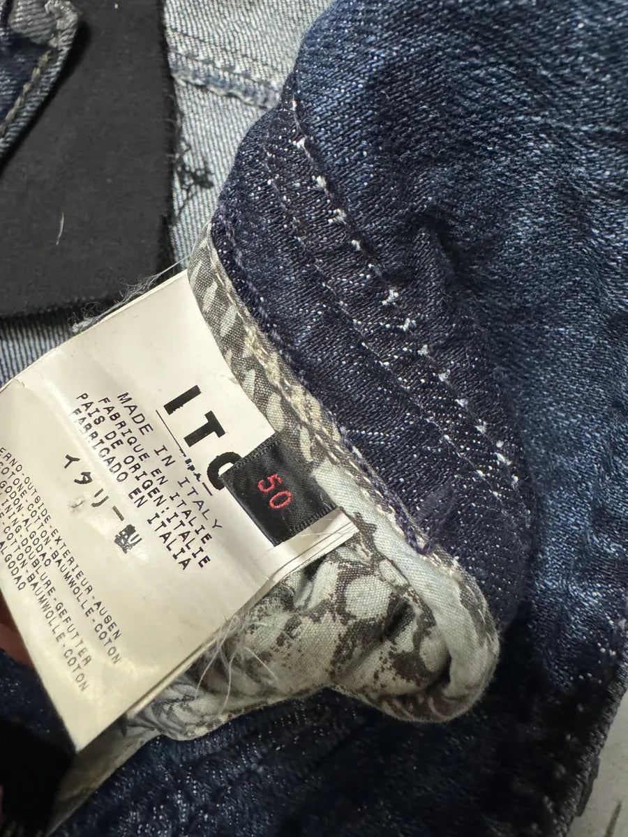 AW2005 Roberto Cavalli Black Crocodile Effect Leather Waxed Denim Jeans bXsWRGu 15