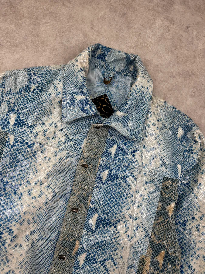 AW2005 Cavalli Blue Aqua Python Effect Varnished Jacket NGcrfKp 7