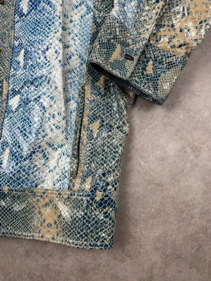 AW2005 Cavalli Blue Aqua Python Effect Varnished Jacket NGcrfKp 9