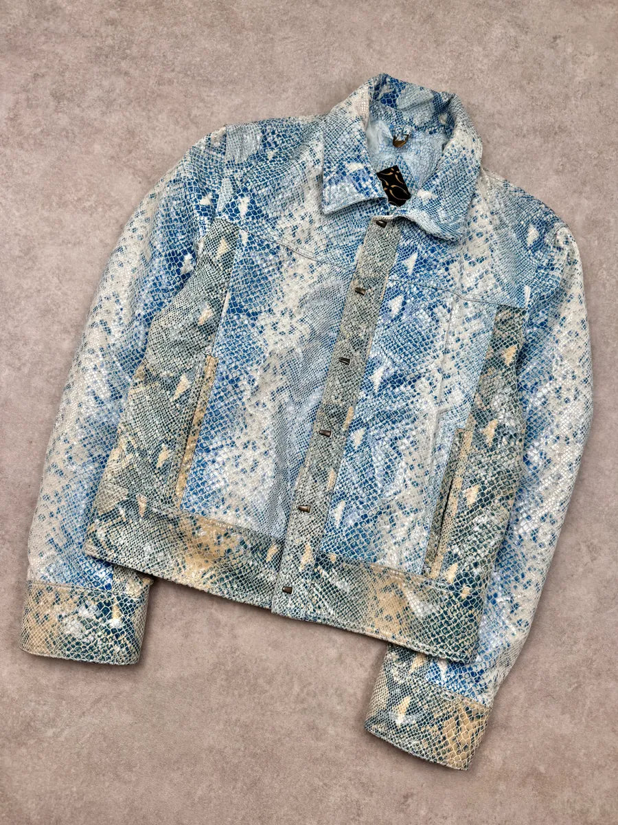 AW2005 Cavalli Blue Aqua Python Effect Varnished Jacket NGcrfKp 4