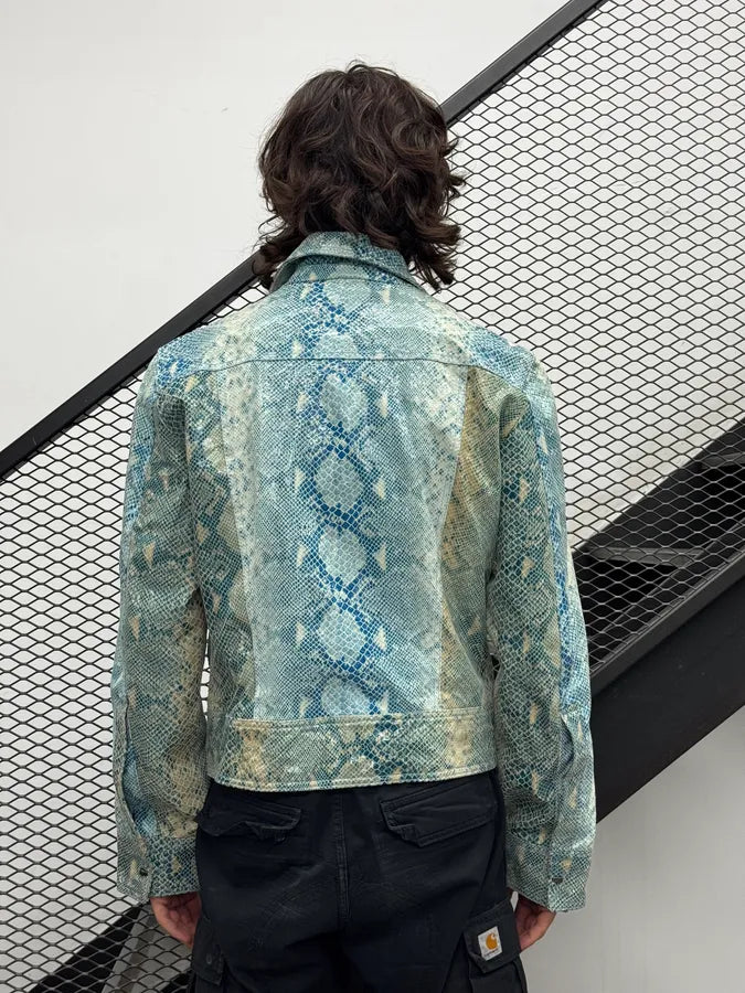 AW2005 Cavalli Blue Aqua Python Effect Varnished Jacket NGcrfKp 3