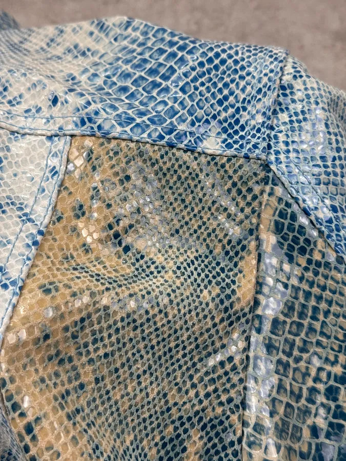 AW2005 Cavalli Blue Aqua Python Effect Varnished Jacket NGcrfKp 10
