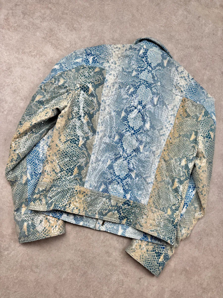 AW2005 Cavalli Blue Aqua Python Effect Varnished Jacket NGcrfKp 5