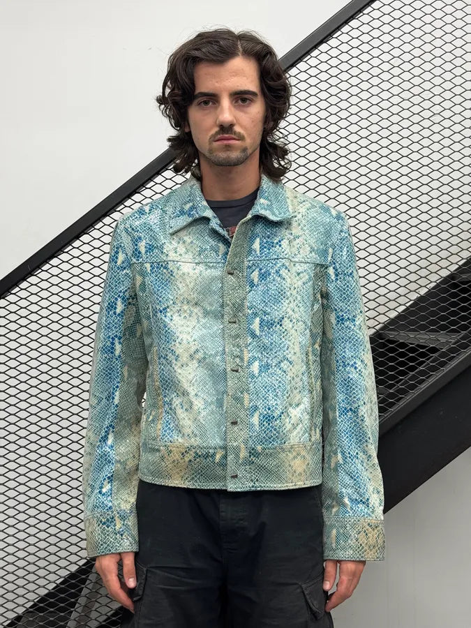 AW2005 Cavalli Blue Aqua Python Effect Varnished Jacket NGcrfKp 2