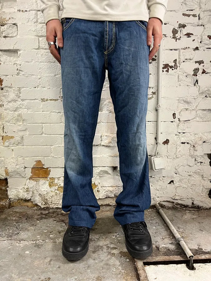 AW2005 Roberto Cavalli Blue Faded Wide Denim Jeans TrZYUHc 0