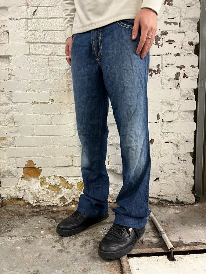 AW2005 Roberto Cavalli Blue Faded Wide Denim Jeans TrZYUHc 1